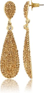 Moonstruck Costume Jewelry Women's Champagne Diamond Golden Dangle Drop Earrings - Image 3